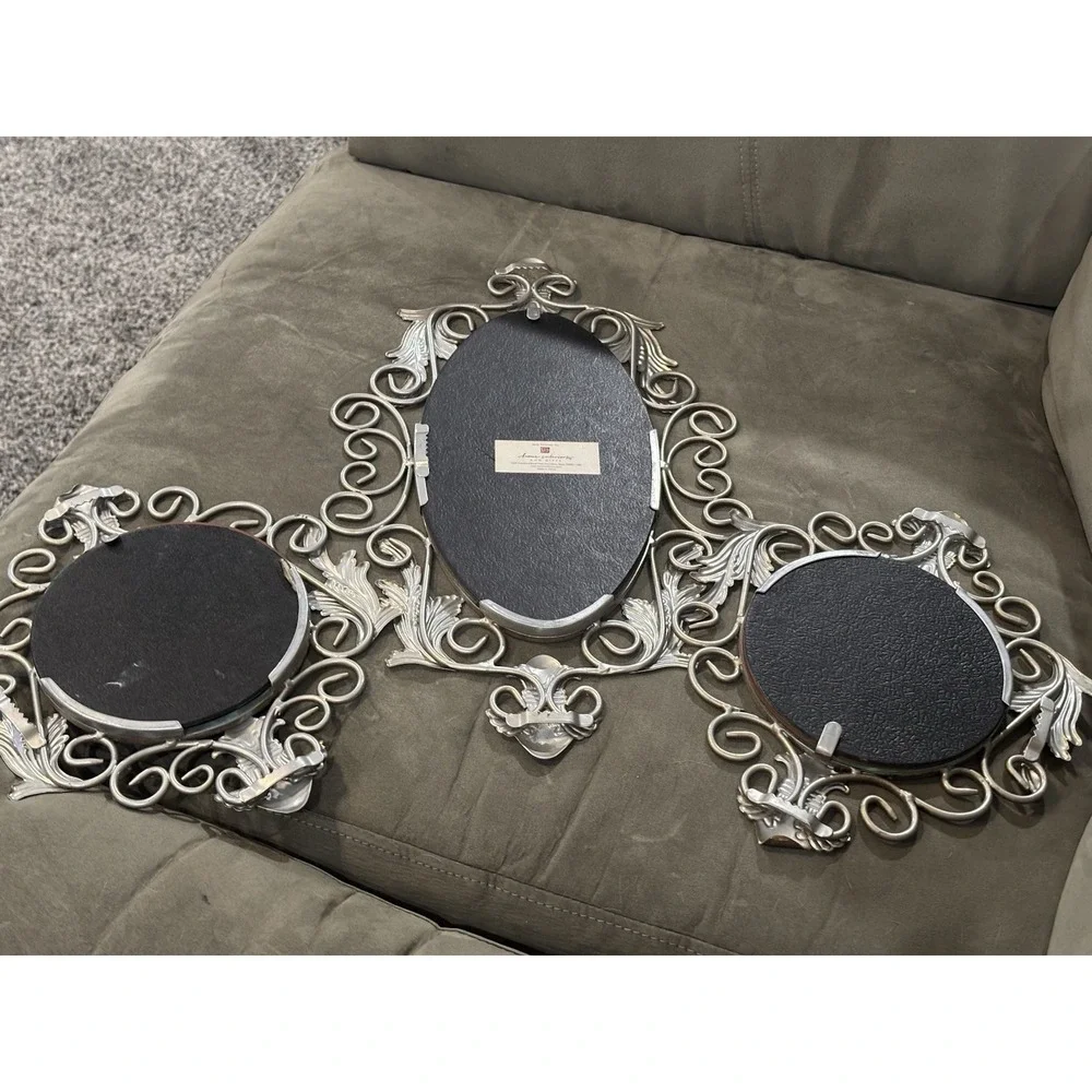 Home Interiors Set Of 3 Oval & Round Brushed Gold Ornate Wall Hanging Mirrors